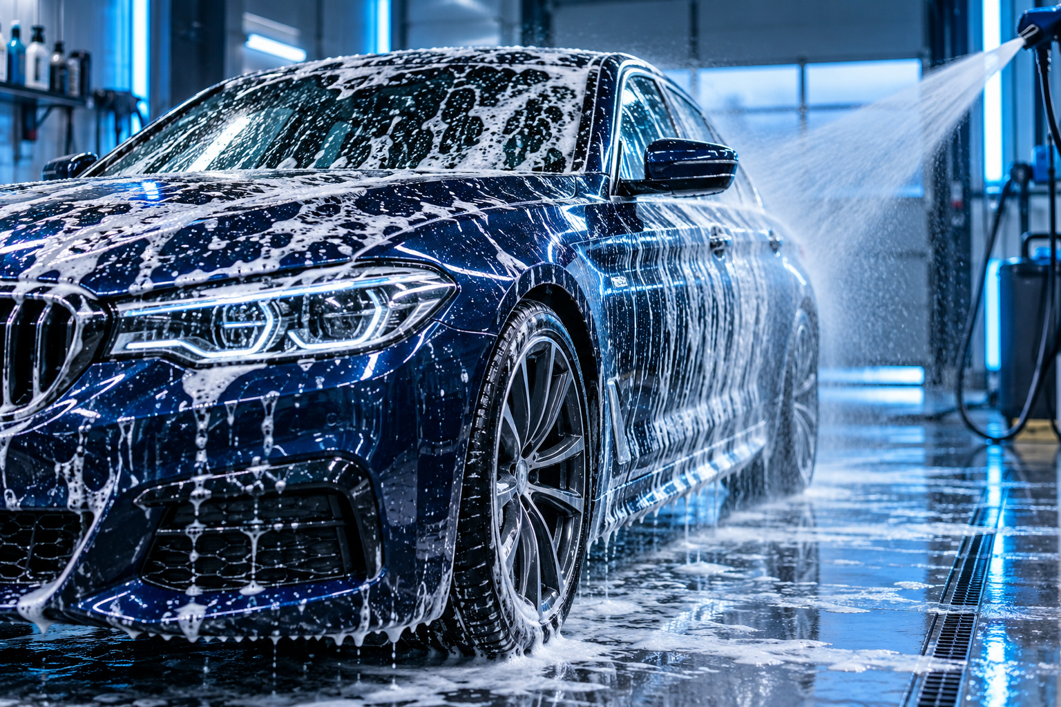 Car wash · fresh blue — design background for a Automotive QR code template