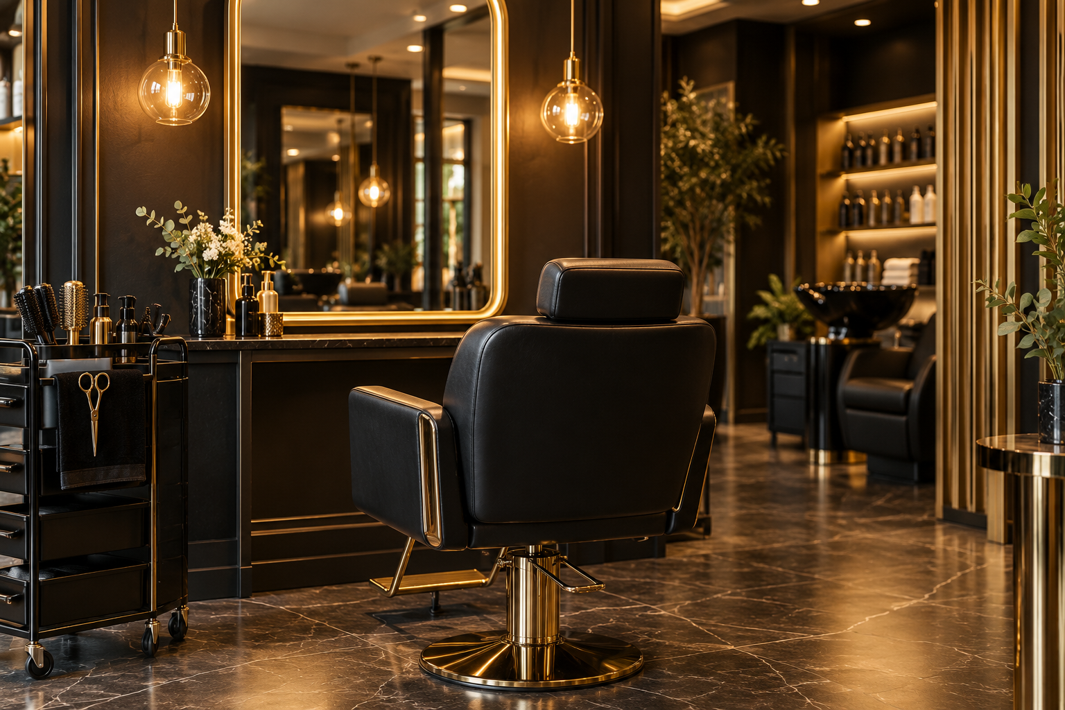 Hair salon · midnight gold — design background for a Beauty & Wellness QR code template