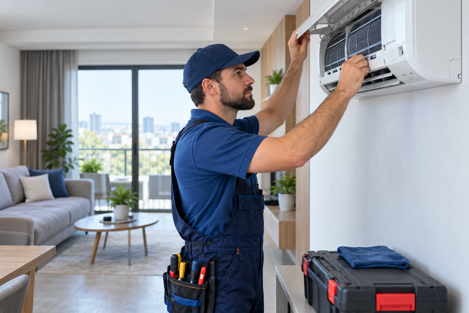 AC repair & maintenance · photo — design background for a Home Services QR code template